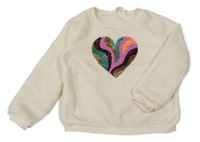Smetanová plyšová mikina se srdíčkem z překlápěcích flitrů H&M