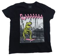 Čierne tričko s potlačou s nápisom a dinosaurom Primark