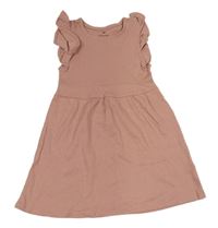 Staroružové rebrované šaty s volánikmi zn. H&M