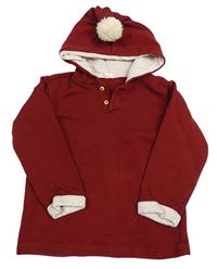 Vínová mikina s kapucňou s brmbolcom H&M
