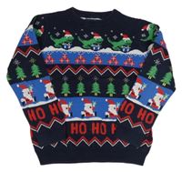 Tmavomodrý sveter s dinosaurami a Santy H&M