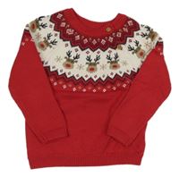 Červeno-biely sveter so vzorom a sobmi F&F