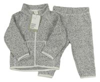 Nové - 2set - Šedá melírovaná pletená propínací mikina + tepláky H&M