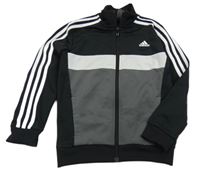Černo-šedo-bílá sportovní propínací funkční mikina s logem Adidas