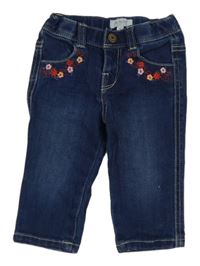 Tmavomodré rifle s výšivkami květů