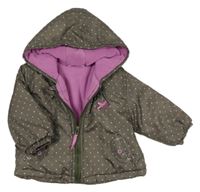 Khaki šusťáková zateplená bunda s hvězdami a kapucí Ergee