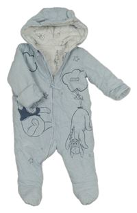 Světlemodro-biela pruhovaná zateplená kombinéza s Pú s přáteli a kapucňou George