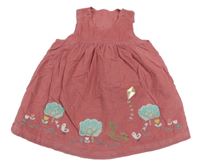 Starorůžové manšestrové šaty se stromky a zvířaty M&S
