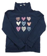 Tmavomodrá mikina so srdiečkami a komínovým golierom Yigga
