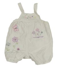 Bílé plátěné laclové kraťasy s výšivkami květin George