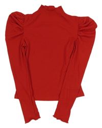 Červené rebrované tričko so stojačikom Shein