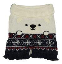Smetanovo-tmavomodré chlupaté svetrové kraťasy s medvědem a vzorem