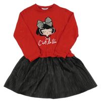 Červeno-černé teplákovo/koženkové šaty s dívkou Mayoral