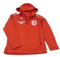 Červená sportovní propínací mikina s potiskem a kapucí Jako