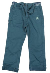 Tmavozelené plátenné nohavice s úpletovým pasom