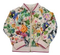Růžovo-barevná květovaná saténová jarní bunda s králíky H&M