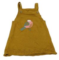 Medové svetrové laclové šaty s ptáčkem Tu