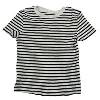 Smetanovo-čierne pruhované rebrované crop tričko H&M