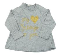Sivé melírované tričko so zlatým nápisom H&M