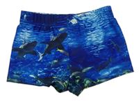 Modré vzorované nohavičkované plavky so žralokmi Kiki&Koko