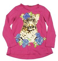 Ružové tričko s leopardom a kvetmi kids