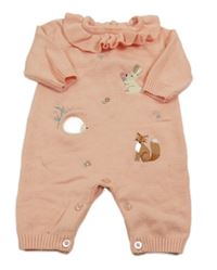 Marhuľový pletený overal so zvieratkami a volánikom Nutmeg