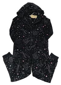 Černá plyšová kombinéza s hvězdičkami a kapucí M&S