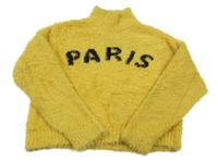 Žlutý crop chlupatý svetr s nápisem Primark