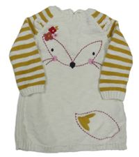 Bílé svetrové šaty s pruhovanými rukávy a liškou Tu