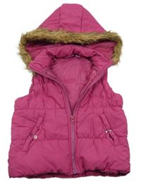 Tmavoružová šušťáková zateplená vesta s kapucňou s kožešinou Lupilu