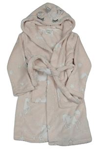 Svetloružový plyšový župan s jednorožcami a kapucňou Primark