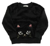 Čierna plyšová mikina s mačkou C&A