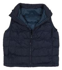 Tmavomodrá šušťáková zateplená vesta UNIQLO