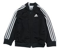 Černá sportovní funkční propínací mikina s pruhy a logem Adidas