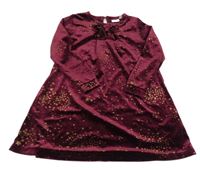 Vínové sametové šaty se zlatými hvězdičkami Name it