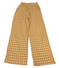 Pomerančovo-žlté kockované ľahké nohavice Shein