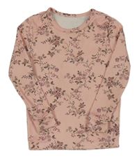 Ružové rebrované kvetované tričko Shein