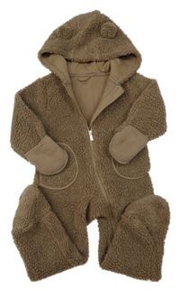 Hnědá huňatá podšitá kombinéza s kapucí Primark