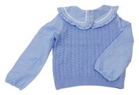 Modrý vzorovaný svetr s všitou halenkou s límečkem Primark