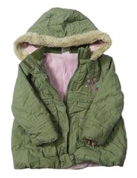 Khaki šušťáková zimná bunda s výšivkou a kapucňou M&Co.