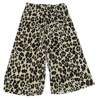 Smetanovo-čierno-hnedé rebrované široké culottes nohavice s leopardím vzorom Matalan