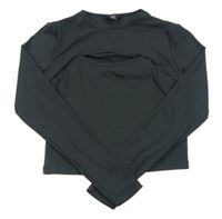 Tmavošedé žebrované crop triko s všitým crop topem New Look
