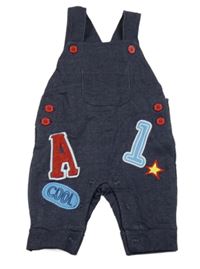 Tmavomodré laclové tepláky s výšivkami 