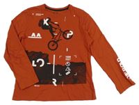 Cihlové triko s bikerem a nápisy C&A