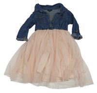 Modro-světlerůžové lehké riflové šaty s tylovou sukní 