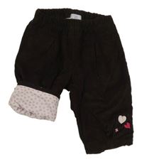 Hnedé podšité manšestráky so srdiečkami