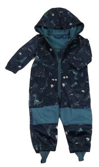 Tmnavomodro-petrolejová softshellová kombinéza s diny a kapucí Lupilu