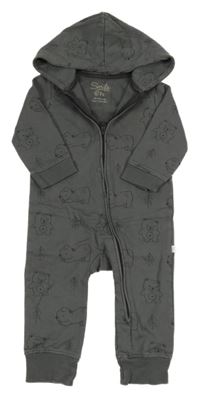 Antracitová tepláková kombinéza s medvídky a kapucí 