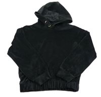 Čierna rebrovaná zamatová crop mikina s kapucňou F&F