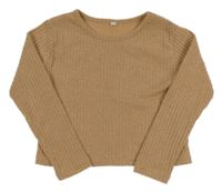 Béžové rebrované crop úpletové tričko Shein